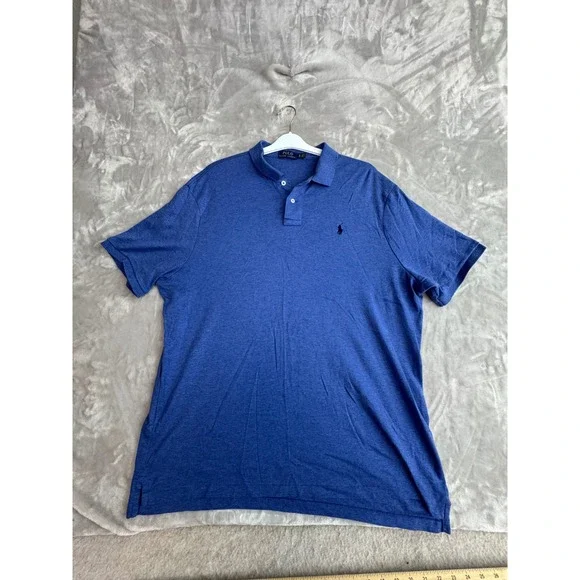 Polo Ralph Lauren Mens XL Blue Heather Cotton Short Sleeve Polo Shirt Pony Logo‎