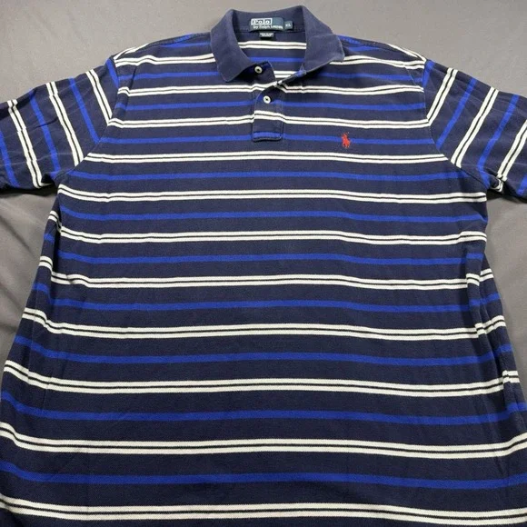 Polo Ralph Lauren Polo Shirt Mens XL‎ Blue White Striped Pony Logo Casual