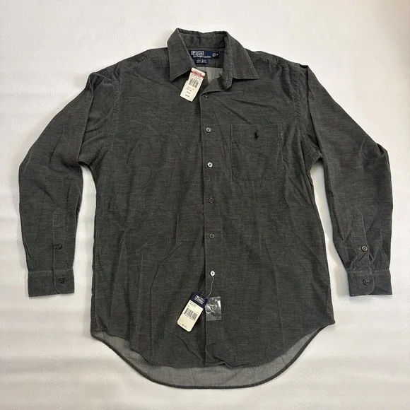 Vintage Polo Ralph Lauren Marlowe Mens M Grey 100% Cotton Button Down Shirt Soft
