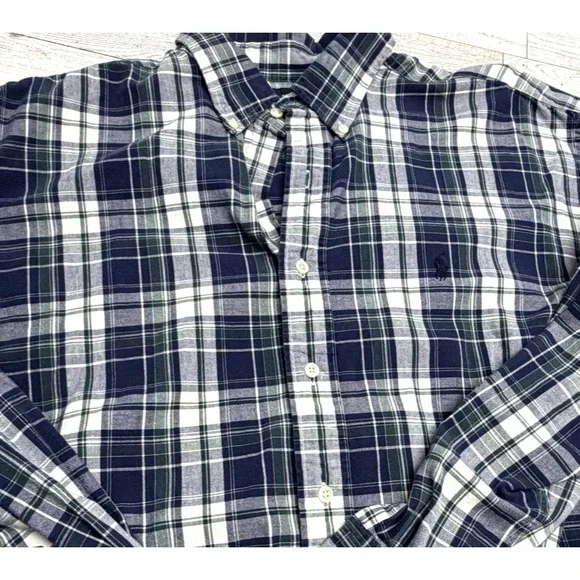 Polo‎ Ralph Lauren Mens Blake XL Long Sleeve Button Up Shirt Blue White Plaid