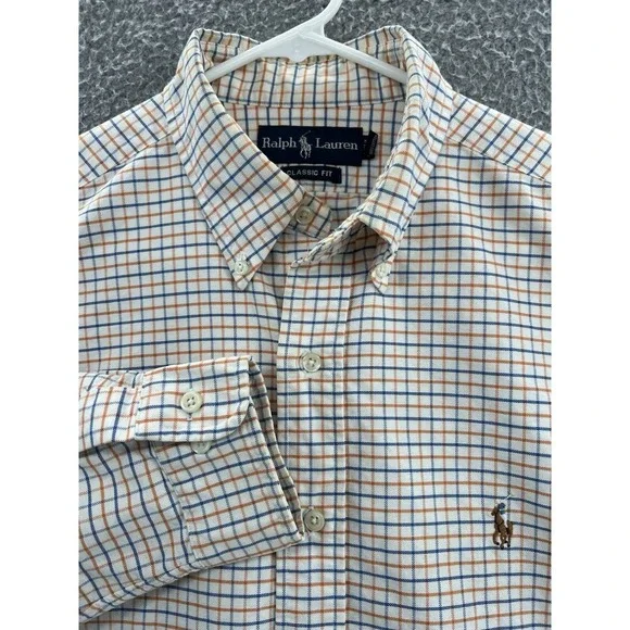Polo Ralph‎ Lauren Shirt Mens 16.5 Classic Fit Tattersall Check Flesh Pony