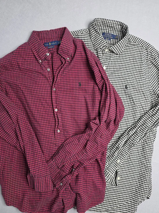 2- Polo Ralph Lauren Classic Fit Gingham Stretch Poplin‎ Long Sleeve Shirt Large