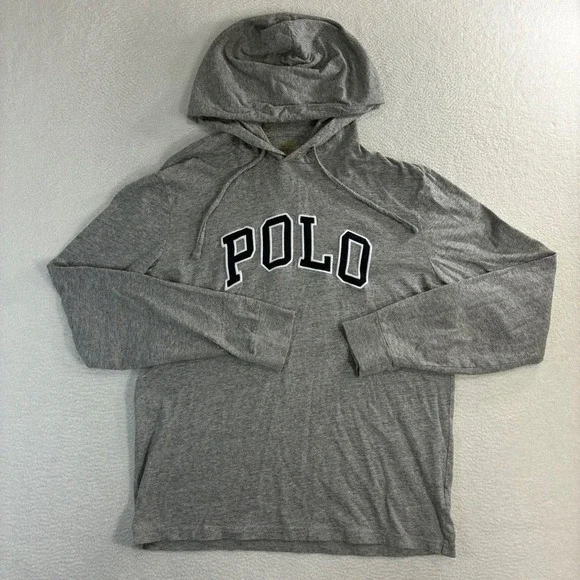 Polo‎ Ralph Lauren Hoodie Mens M Gray Lightweight Spellout Pullover Embroidered