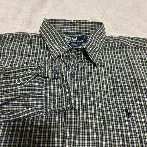 Polo Ralph Lauren Button Down Shirt Mens XL Green Plaid Marlowe‎ Cotton