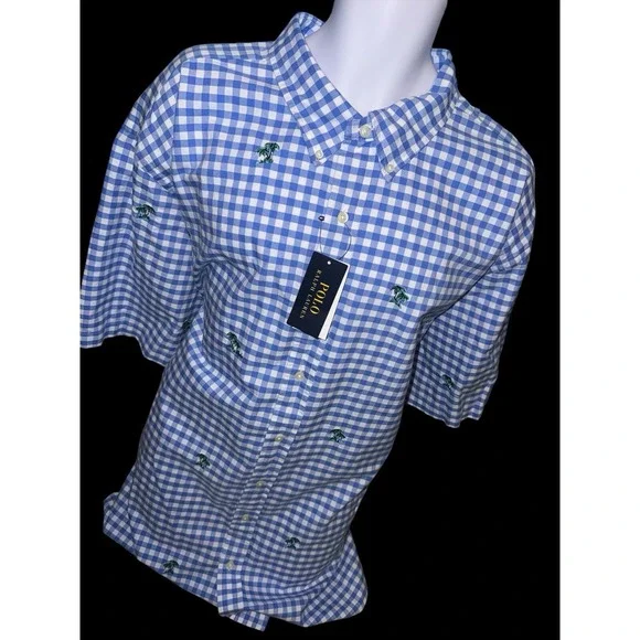 Polo Ralph Lauren 4XLT Palm Trees Short Sleeve‎ Button Down Oxford Shirt Gingham