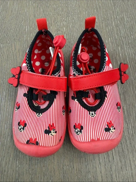Red Minnie Mouse Kids Slip-On Water Shoes with Adjustable Strap