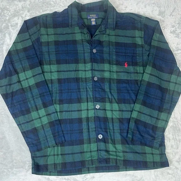 Polo Ralph Lauren‎ Flannel Long Sleeve Pajama Top Blackwatch Plaid Mens M Button