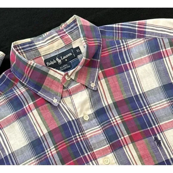 Ralph Lauren XL BLAIRE Men Cotton Blue/pink/green Button Down‎ Shirt EXCELLENT