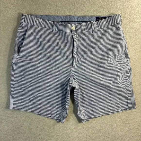 Polo Ralph Lauren Seersucker Chino‎ Shorts Men 38x8 Blue Stretch Preppy Summer