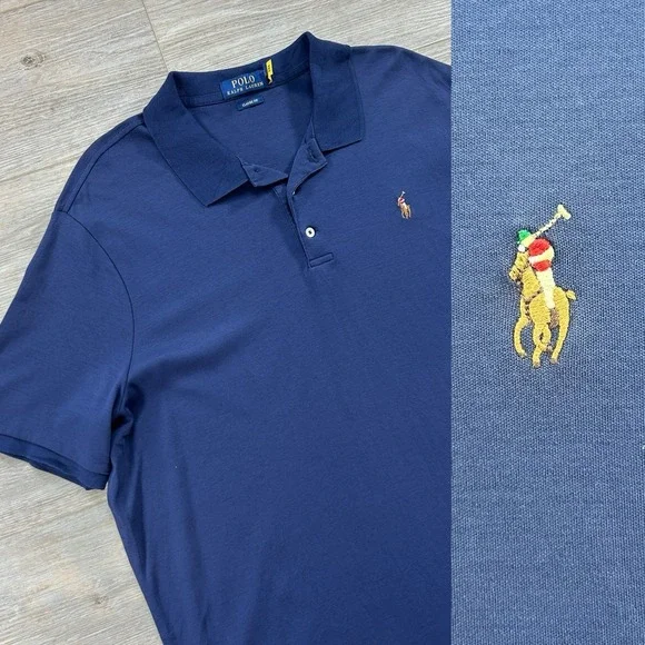 Polo Ralph Lauren Shirt Adult XL Extra Large Navy‎ Blue Flesh Pony Classic Fit