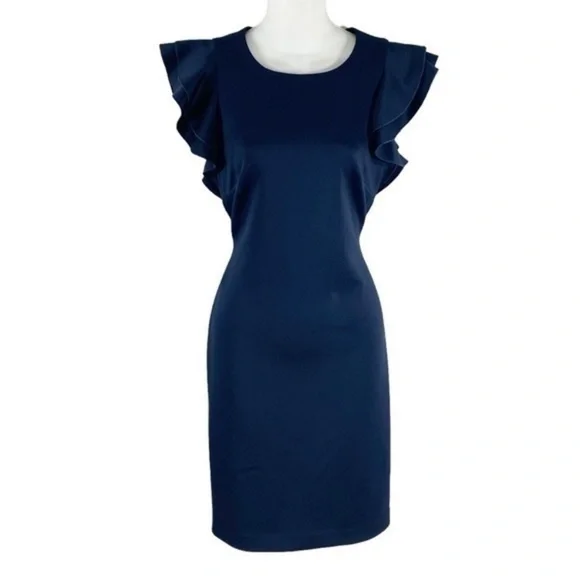 Tommy Hilfiger Navy Blue Scuba Sheath Dress with Flutter Sleeves 4
