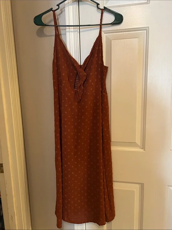 SHEIN Rust Brown Midi Slip Dress with Front Tie