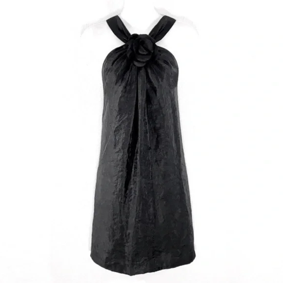 Cache black flower halter shift dress Medium M KK16
