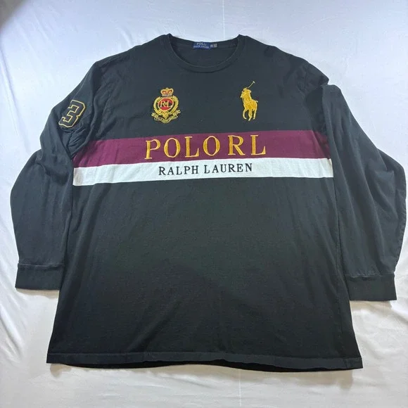 Polo Ralph Lauren Mens 2XLT Black Big Pony Crest Long Sleeve T-Shirt Tall