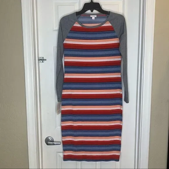 LulaRoe Debbie Multicolored Long Sleeve Striped Dress Size Small NWT