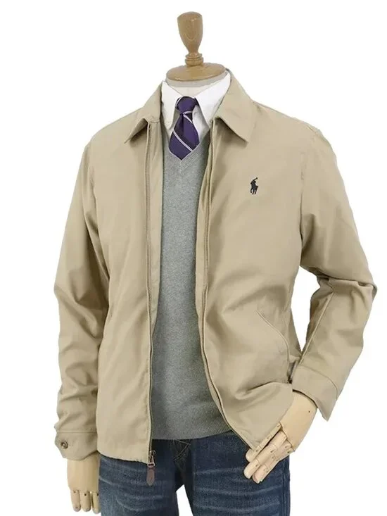 Polo Ralph Lauren Jacket (Coat)!  Large  Tan  Nylon Windbreaker  Plaid Lining