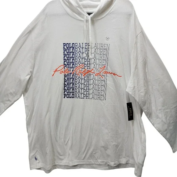 Polo Ralph Lauren Mens 3XB BigTall White Stacked Logo Graphic Hooded T-Shirt NWT