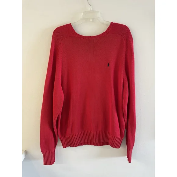 POLO Ralph Lauren Crew Neck Cotton Red Pullover Sweater Size M Mens