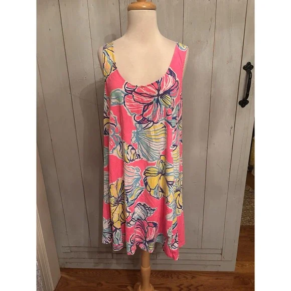 Lilly Pulitzer Carmel Kir Royal Pink Swept By The Tides Pima Cotton Tank Dress L