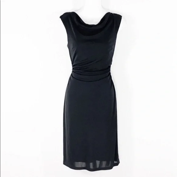 David Meister black drape neck cocktail dress V27