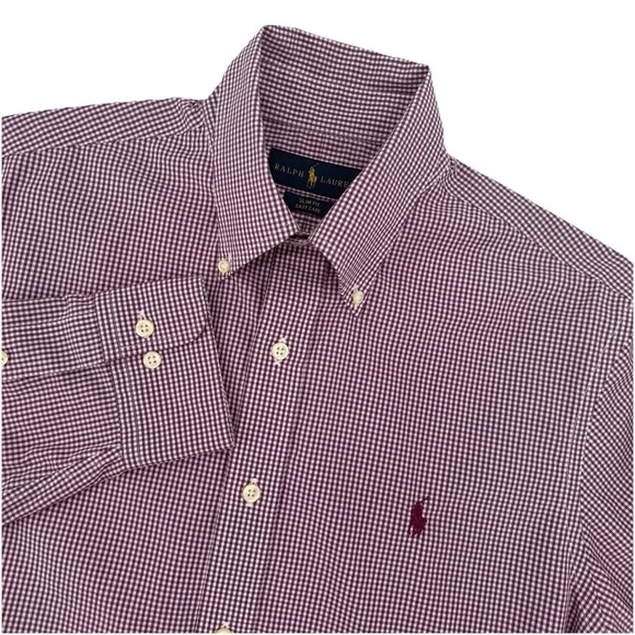 Ralph Lauren Slim Fit Shirt Mens 15.5 Purple Gingham Check‎ Button Down Cotton