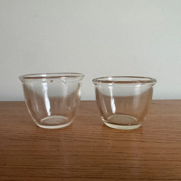 Pyrex Glass Ramekins 2 pc Clear Baking Dish‎ Custard Cups Vintage 1926-1950s