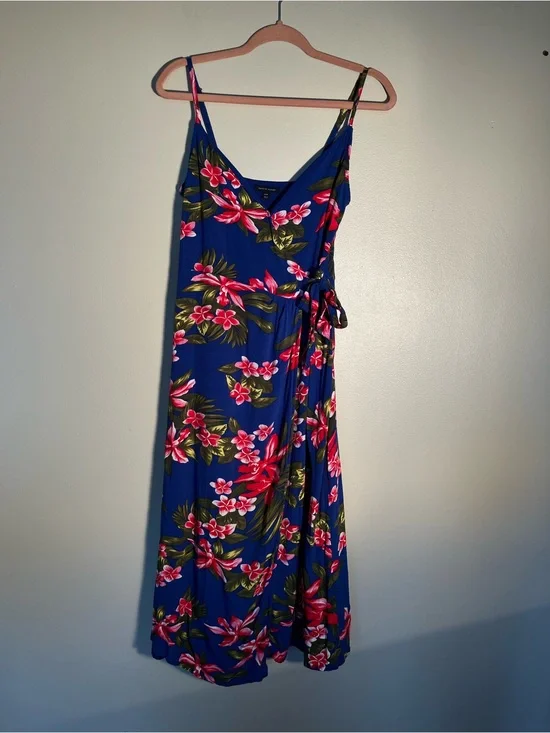 Tommy Hilfiger Hallie Floral Wrap Slip Maxi Dress Blue Pink Tropical SP