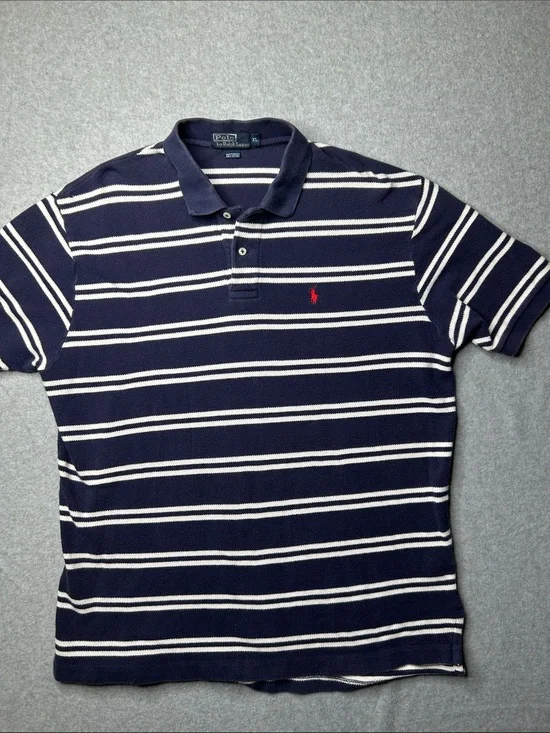 Polo‎ by Ralph Lauren Navy & White Striped Polo with Red Pony