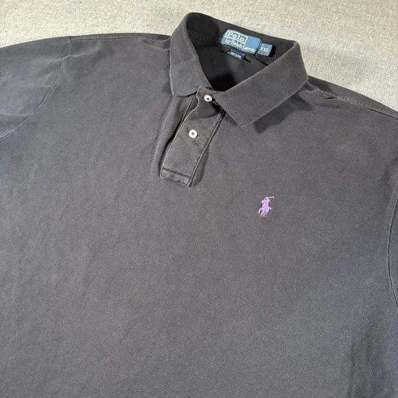 Polo Ralph Lauren Polo Shirt Men XXL Black Purple Pony Pique Cotton Short Sleeve