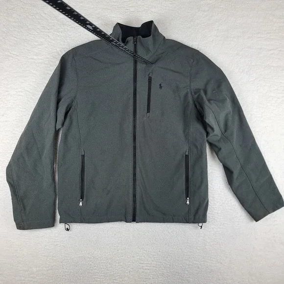 Polo‎ Ralph Lauren Jacket Mens Large Dark Gray Zipper Pocket Full Zip Sweater *