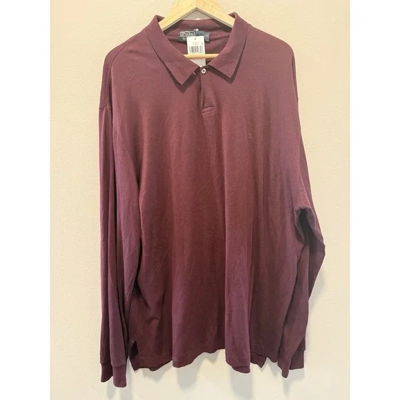 Polo Ralph Lauren Long‎ Sleeve Polo Shirt Burgundy Mens XL 100% Cotton