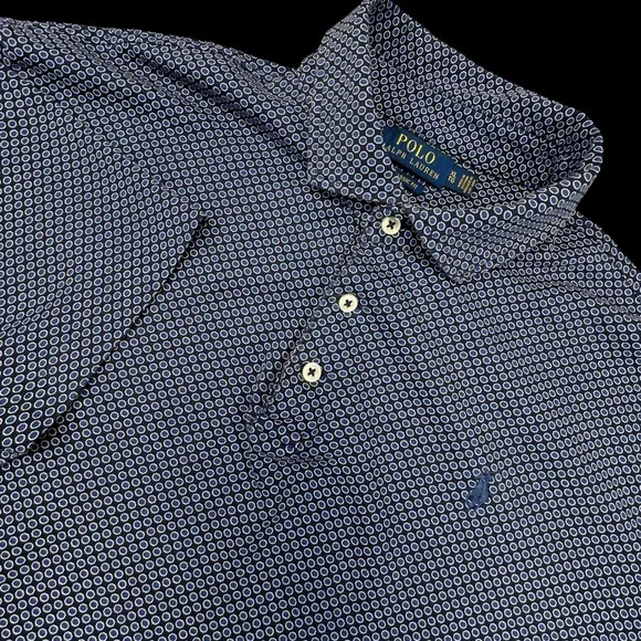 Polo Ralph Lauren Polo Shirt Mens‎ XL Navy Blue Geometric Polka Dot Classic Fit