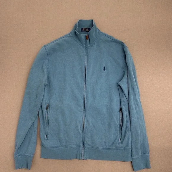 Polo Ralph Lauren Mens Full Zip Sweatshirt Blue Mock Neck Jacket Size M 2236