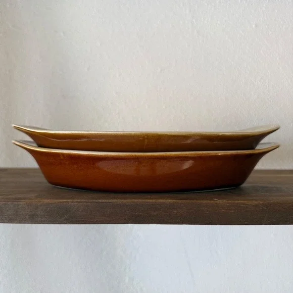 Brown Oval Serving Platters‎ Set of 2 Ceramic Oven To Table Bakeware