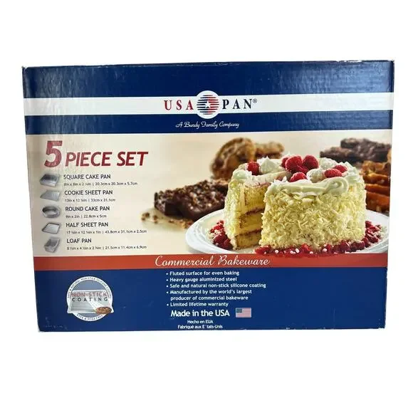 USA Pan 5-Piece Commercial Nonstick Bakeware Set Made in USA 1360ST New in Box
