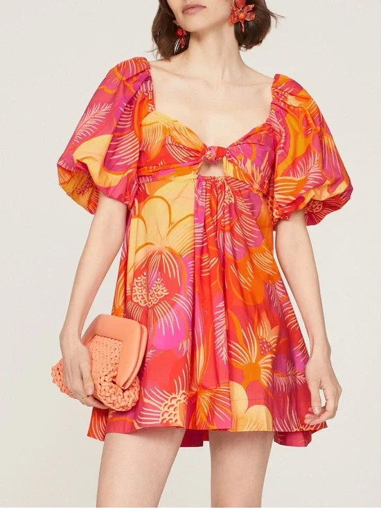 FARM Rio Pink & Orange Summer Garden Mini Dress