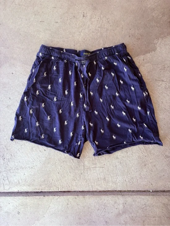 Polo Ralph Lauren Classic Sleepwear Shorts Men S Blue Pony AOP Drawstring Pocket