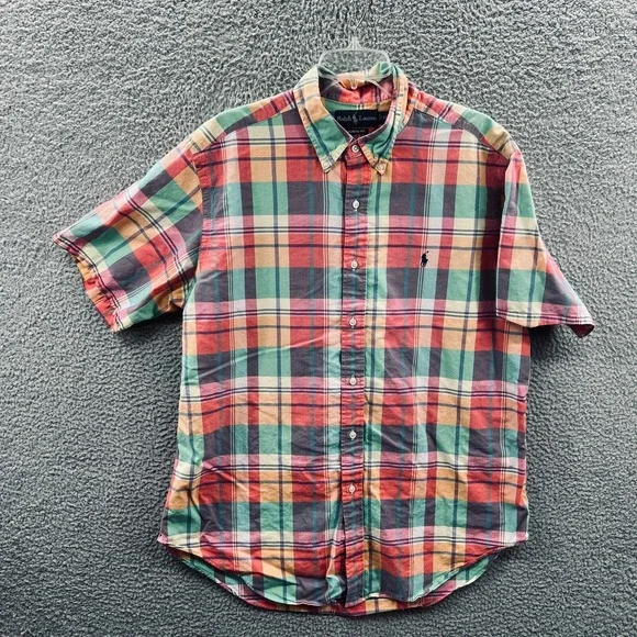 Ralph Lauren Mens Madras Plaid Shirt XL Multicolor Coastal Retro Preppy Heritage