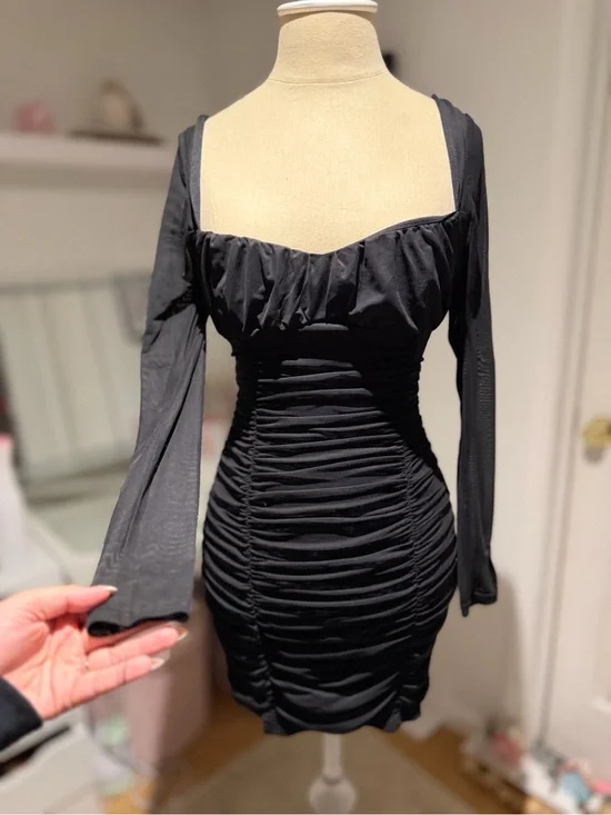 Windsor Black Ruched Square-Neck Mini Dress