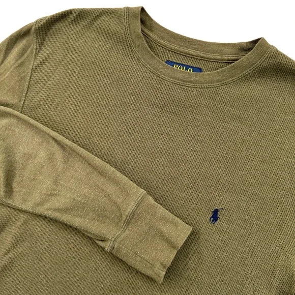 Polo Ralph Lauren Waffle Knit‎ Thermal Long Sleeve Shirt Mens Medium Olive Green