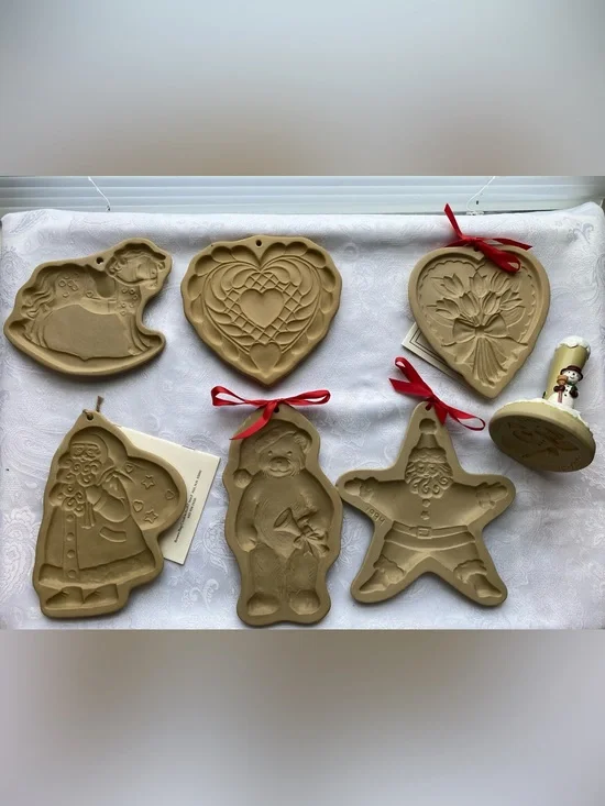 Vtg Brown Bag Cookie Art Hill Design Lot 6 Santa Heart Rocking Horse Molds