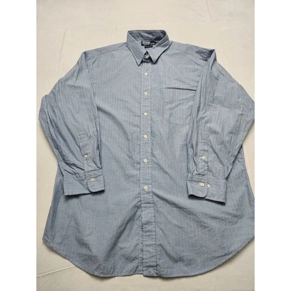 Polo Ralph Lauren Shirt‎ Mens 17.5 32 33 Blue White Stripe Alcott Tab Collar