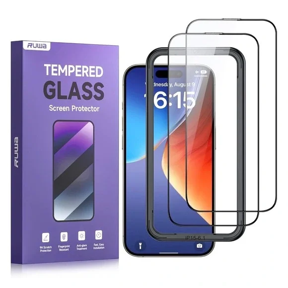 Ruwa 2-Pack iPhone 15 iPhone 16 Screen Protector Tempered Glass 6.1 Inch HD Clea