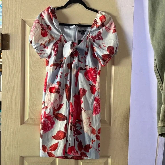 Marciano Floral Red Puff-Sleeve Mini Dress
