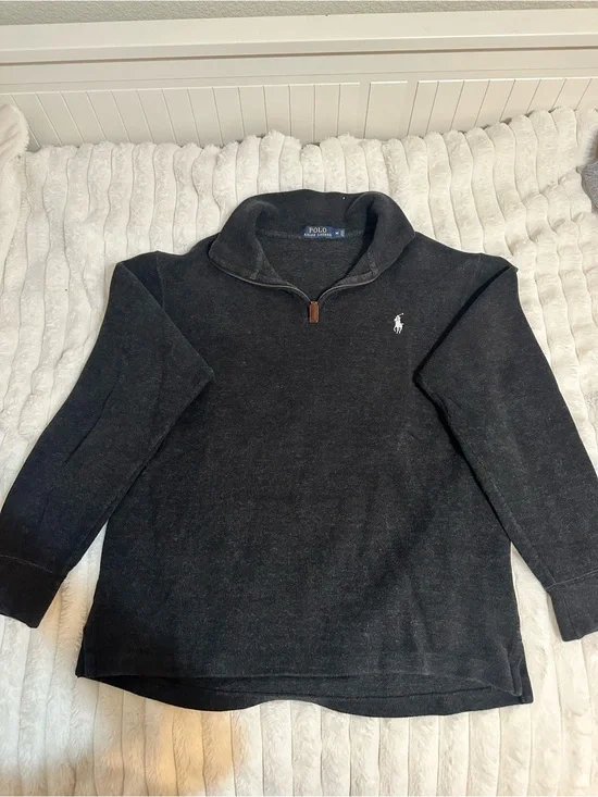 Polo by Ralph Lauren Black Quarter-Zip Sweater with White Polo Logo