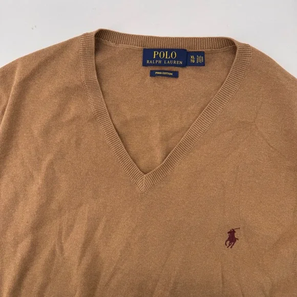 Polo Ralph Lauren Sweater Vest Mens XL Brown Pima Cotton V-Neck Pony Logo