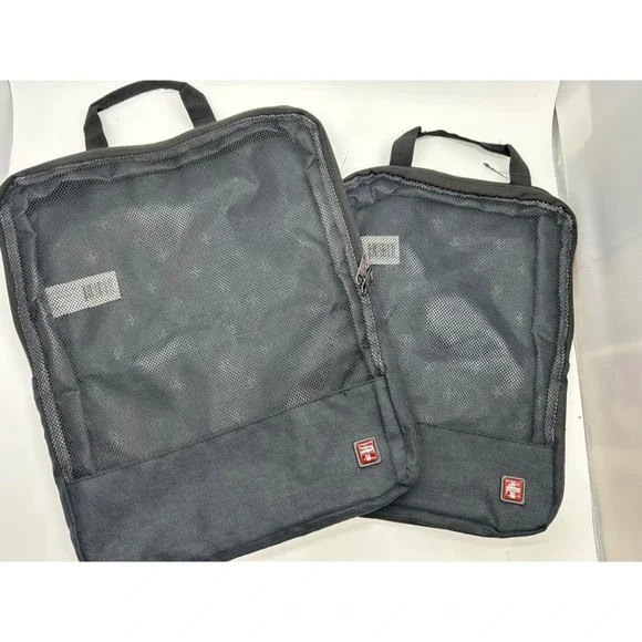 Lot of 2 SWISS GEAR Compression Packing Cubes Black  Accessory Bags 17x13x3.5