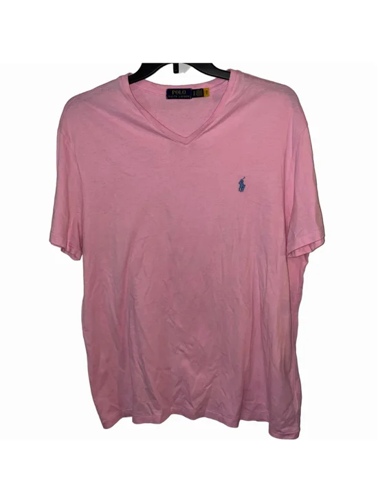 Men's Polo Ralph Lauren V-Neck T-Shirt, XL, Pink with Blue Logo 100% Cotton