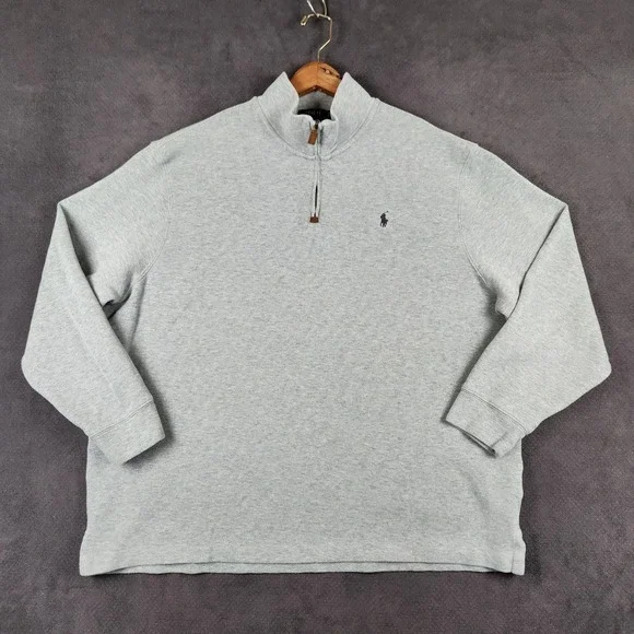 Polo Ralph Lauren Estate Rib 1/4 Zip Mens XXL Gray Cotton Pullover Sweater