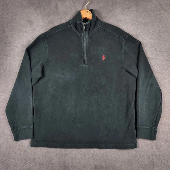 Polo Ralph Lauren Estate Rib 1/4 Zip Mens Medium Black Cotton Pullover Sweater